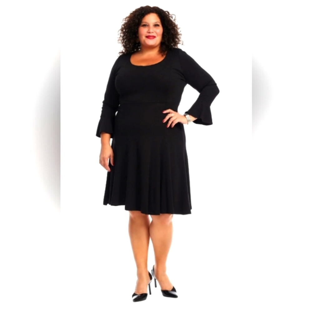 Eloquii - Long Bell Sleeve Flounce Dress- Black- 28- NWT